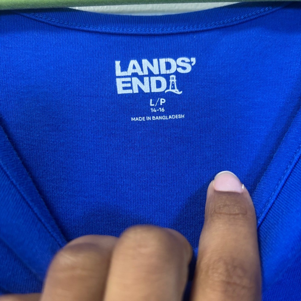 Lands End Womens Tank Top Blue Cotton Scoop Neck L 14-16 - Picture 3 of 6